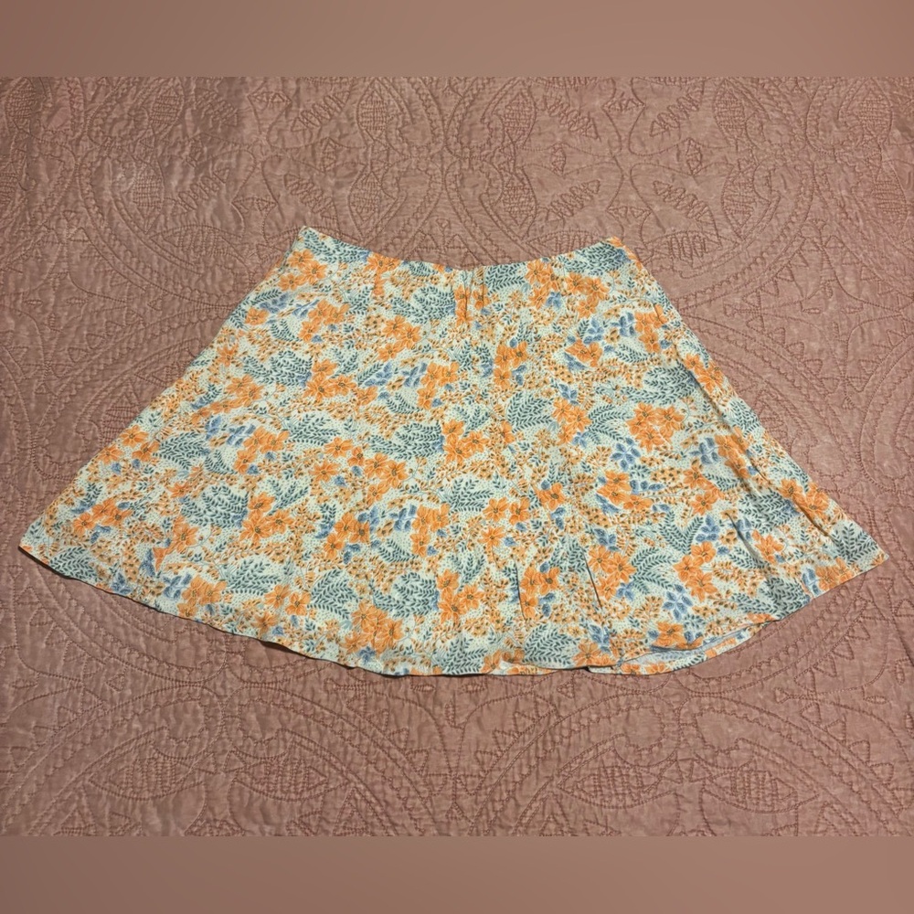 American Eagle Orange and Blue Floral Skirt